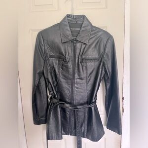Avanti Black Leather Belted Jacket